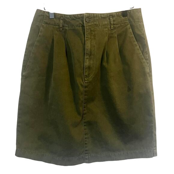 Vintage 90's Banana Republic Soft Twill Pleated Mini Skirt Olive Green sz. 14 - Picture 1 of 7